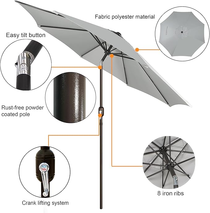Blissun 9' Outdoor Patio Umbrella, Outdoor Table Umbrella, Yard Umbrella - Image 2