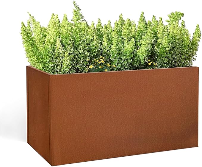Corten Steel Corner Metal Planter Box L36 x W12 x D16 Rusted Garden Steel by DISCOVERINGBEAUTY