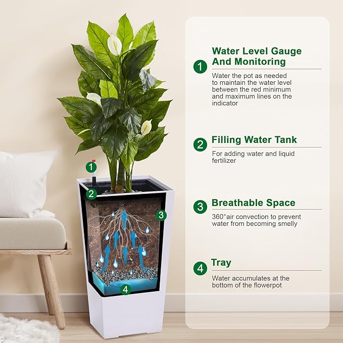 Garvee 22.5" Tall Planters Set of 2, Outdoor＆Indoor Black Planter Pots - Image 5