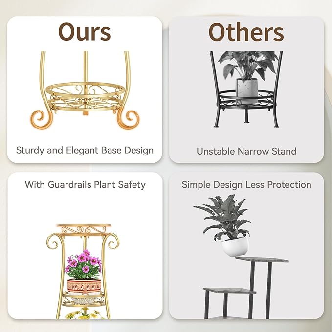 LASZOLA 3 Tier Gold Metal Plant Stand - Image 4