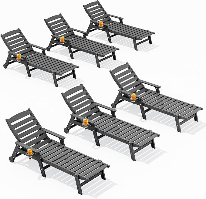 SERWALL Patio Chaise Lounge Chair Set of 6, 5 Positions Adjustable Poly Outdoor by SERWALL