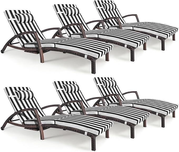 Chaise Lounge Chairs Outdoor Set of 6, Comfy Outside Wicker Patio Pool Lounge by ZZWHOM