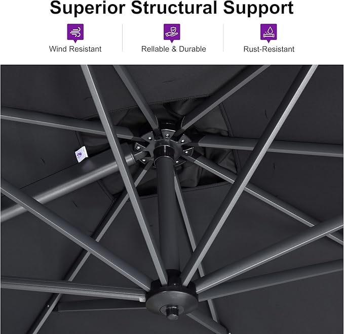 PURPLE LEAF 9 Feet Patio Umbrella Outdoor Cantilever Square Umbrella Aluminum - Image 2