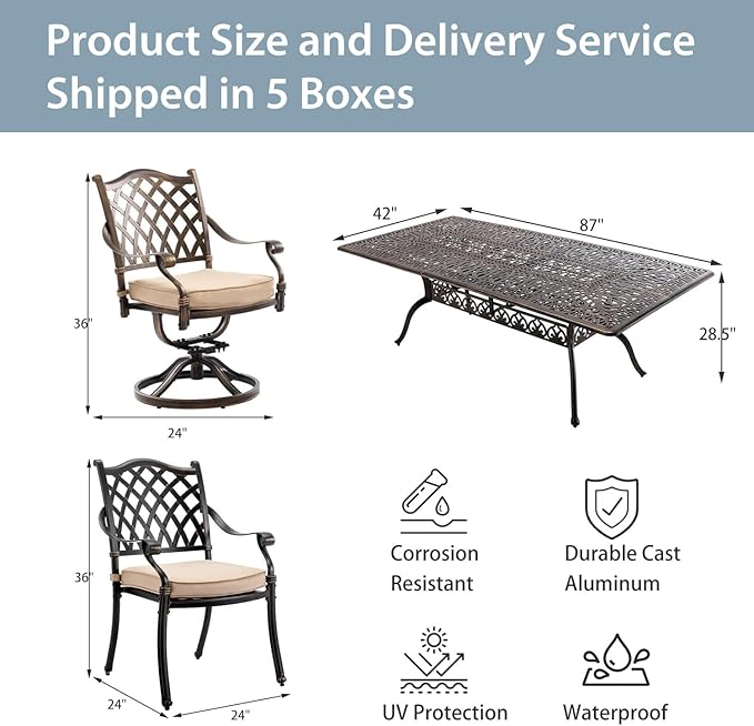 9-Piece Cast Aluminum Patio Furniture, Outdoor Dining Sets - Image 3
