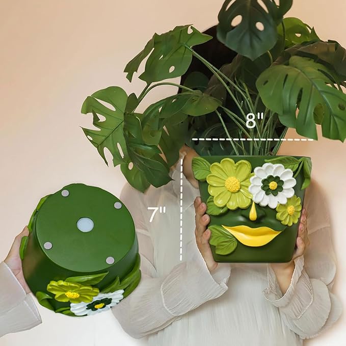 GUGUGO 8 Inch Large Flower Face Planters, Abstract Unique Head Plant Pot - Image 3