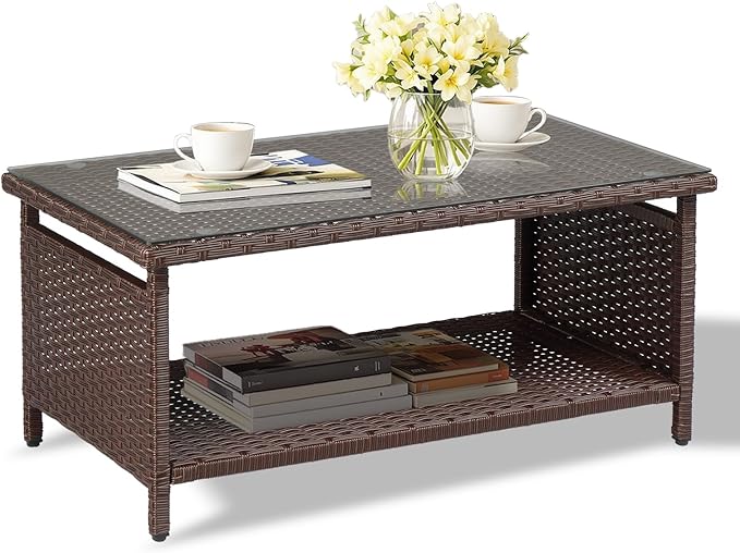 VINGLI Outdoor Wicker CoffeeTable Patio Coffee Tables by VINGLI