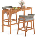 Tangkula 3 Piece Patio Bar Set, Outdoor Acacia Wood Counter Height Table by TANGKULA