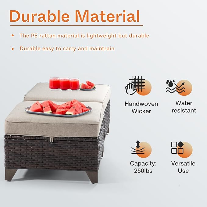 Joyside Patio Ottoman Set of 2, All Weather Outdoor Rattan Ottomans Patio - Image 4