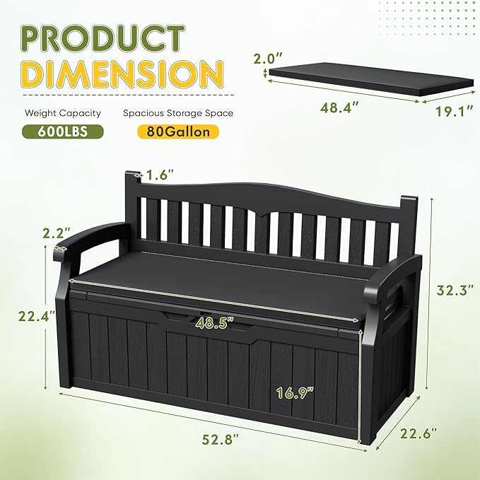 Greesum 80 Gallon Outdoor Storage Bench Deck Box - Image 3