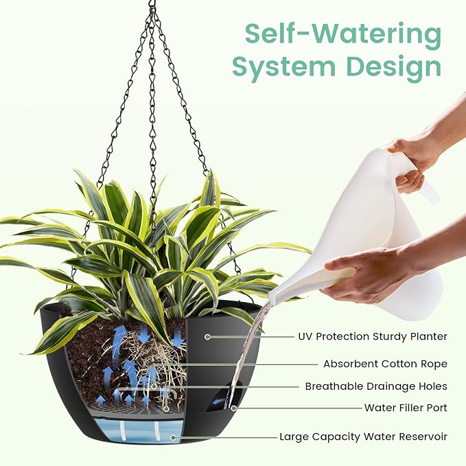 4 Pack 8 Inch Self Watering Hanging Planters - Image 4