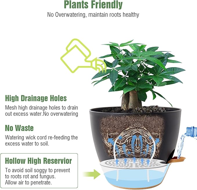 12inch 2Pack Large Self Watering Planters, Plastic Plant Pots - Image 3