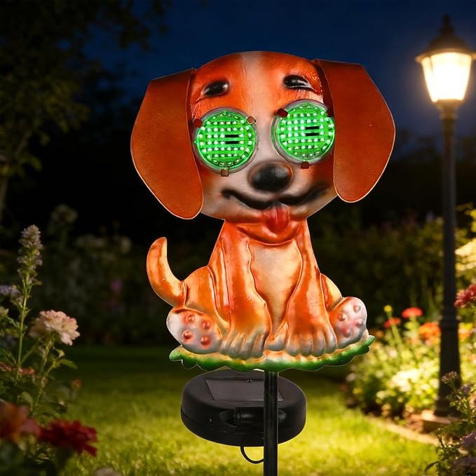 Dog Solar Garden Stakes with Cute Moving Eyeball Lights by YHSOLAR