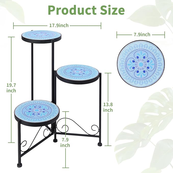 Plant Stand Indoor 3 Tie Mosaic Metal Corner Shelf Outdoor Plant Pot Holder - Image 2