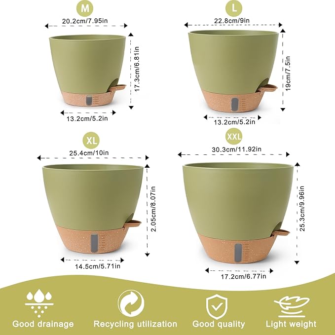 Plant Pots, 12/10/9/8/ Inch Large Plastic Self Watering Flower Pots Indoor - Image 2