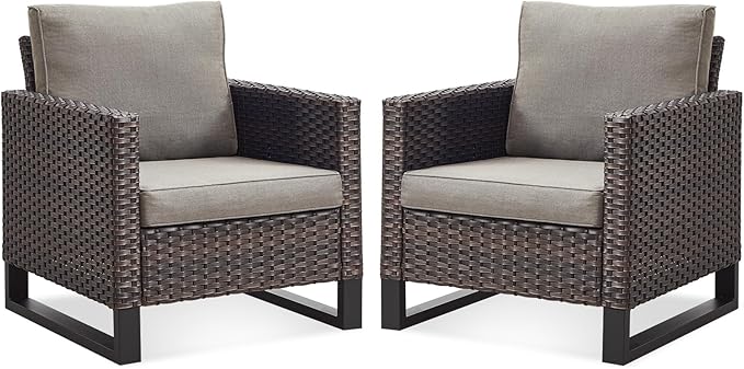 Belord Oversize Patio Chairs Set of 2 Outdoor Wicker Dining Chairs, All-Weather by Belord