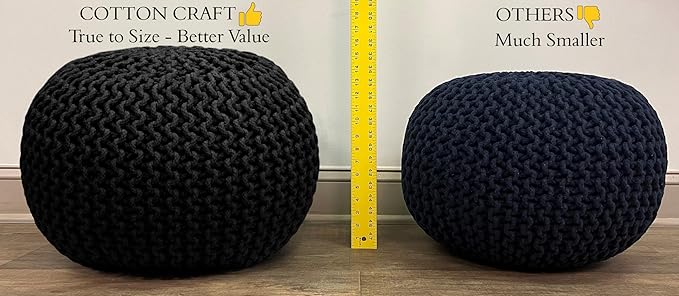 COTTON CRAFT - Hand Knitted Cable Style Dori Pouf - Red - Floor Ottoman - - Image 5