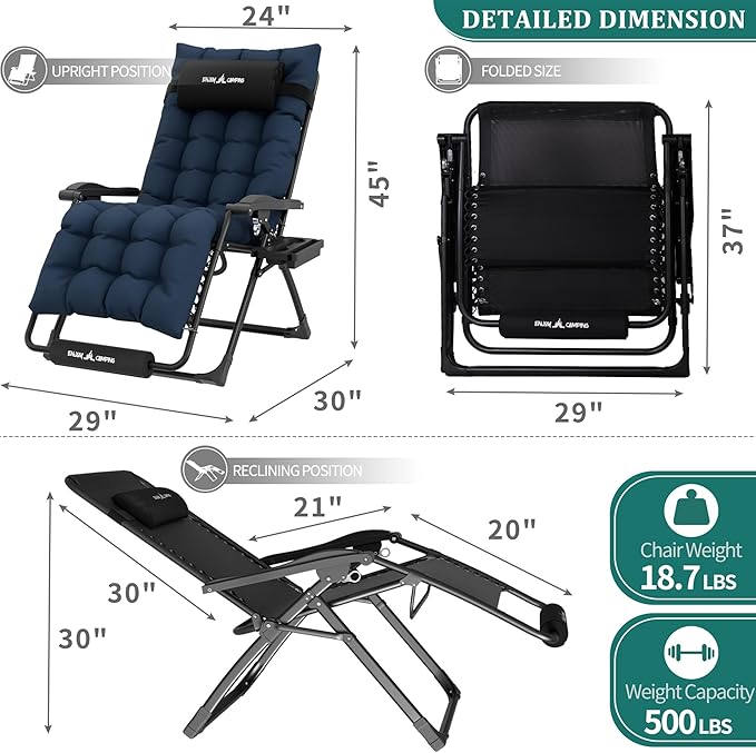 UDPATIO Oversized Zero Gravity Chair Set of 2, 29In XL Patio Reclining Chair - Image 5