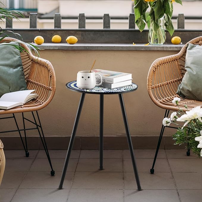 2 Packs Metal Mosaic Round Side Tables 13.4" Small Outdoor Patio Round Accent - Image 8