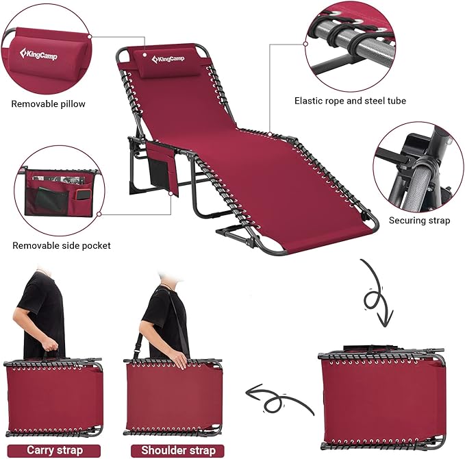 KingCamp Lounge Chair Outdoor, Folding Portable Tanning Chairs Comfy Adjustable - Image 5