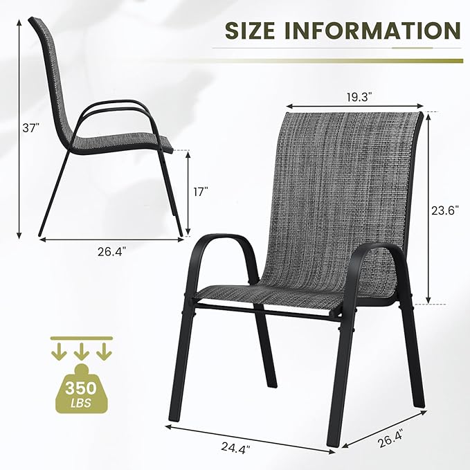 UDPATIO Patio Chairs Set of 4, Stackable Outdoor Dining Chairs - Image 3