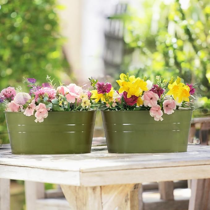 3 Pack Metal Railing Planters, 10.5" Oval Hanging Flower Pots - Image 8