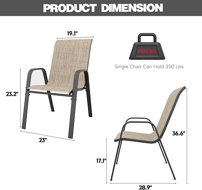 Patio Chairs Set of 4, Stackable Outdoor Dining Chairs - Image 7