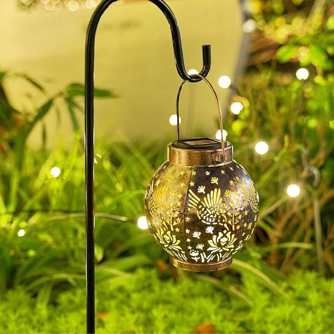 2 Pack Outdoor Solar Hanging Lantern Lights Metal LED Decorative Lamp - Image 4