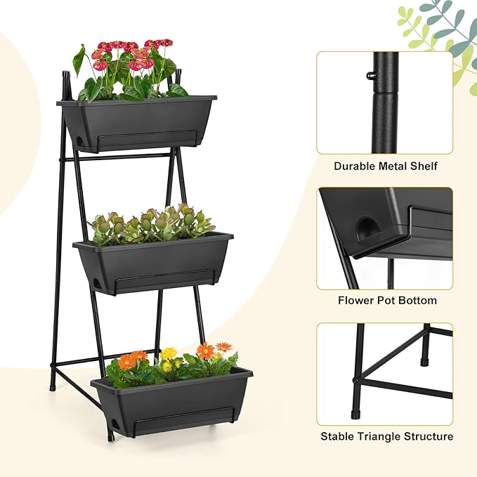 3 Tier Vertical Garden Planter Small Raised Garden Bed Freestanding Plastic - Image 7