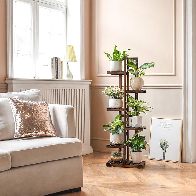 Mkono Wood Plant Stand 6 Tier 7 Potted Plant Shelf Indoor Outdoor Tall - Image 5