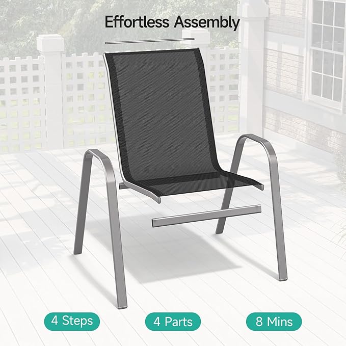 Patio Chairs Set of 2, Easily Set Up Stackable Outdoor Dining Chairs - Image 4