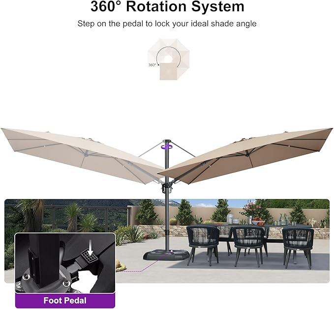 PURPLE LEAF 11' X 8' Left-right Tilting Patio Umbrella Outdoor Cantilever - Image 8