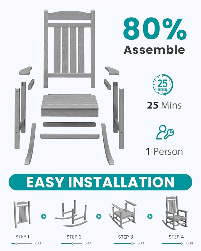 SERWALL HDPE Outdoor Rocking Chair Set of 2, Oversized Patio Rocking Chairs - Image 8