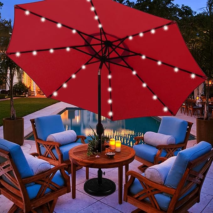 Blissun 9 ft Solar Umbrella, 32 LED Lighted Patio Umbrella, Table Market - Image 6