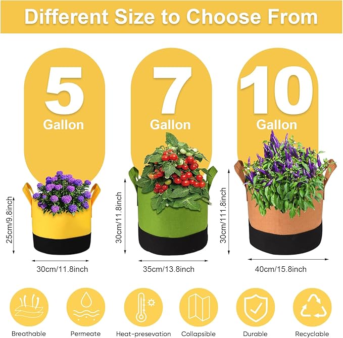 Grow Bags 10 Gallon, 6 Pack Fabric Plant Pots - Image 4