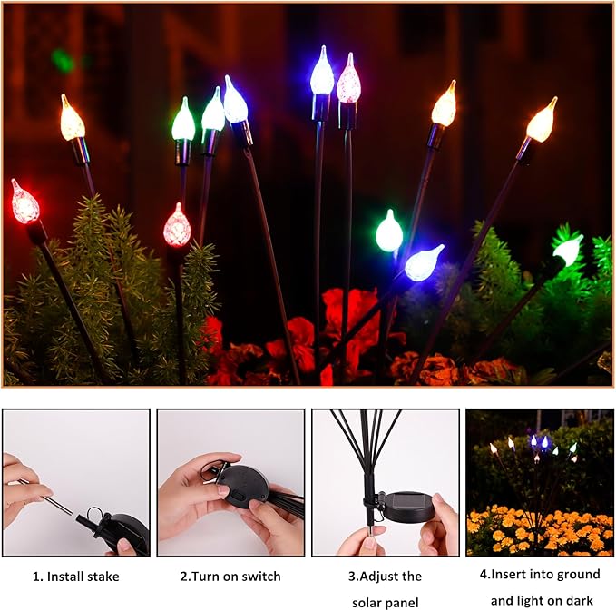 2 Pack Each 8 LEDs Solar Garden Lights Waterproof Outdoor Landscape Path - Image 4