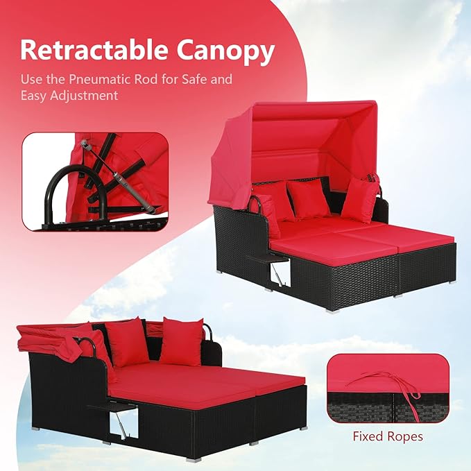 COSTWAY Outdoor Daybed with Retractable Canopy, Wicker Patio Furniture Set with - Image 3