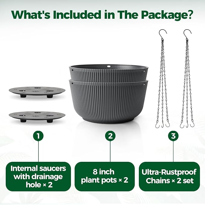 T4U 8 Inch Hanging Planters for Indoor Outdoor Plants, Self Watering Hanging - Image 6