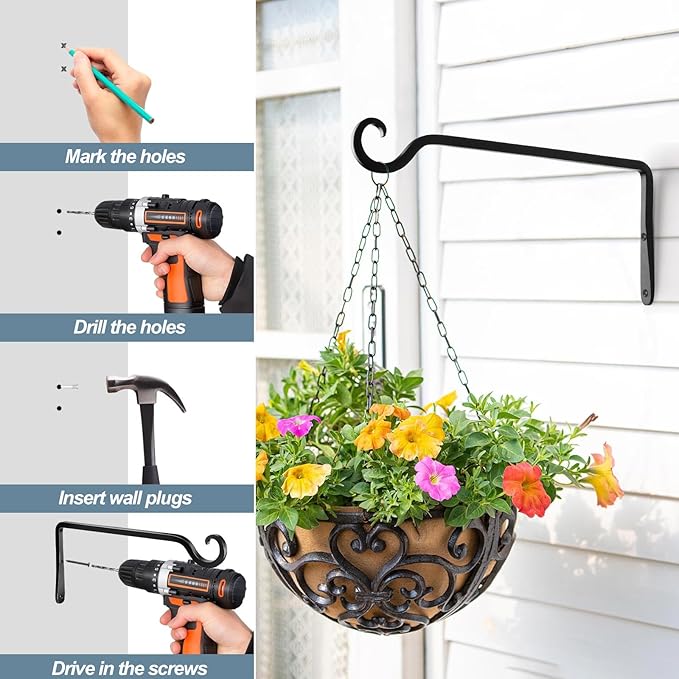 BOLITE Plant Hangers, 10 Inch Hanging Plant Brackets Outdoor Indoor, Wall Hooks - Image 8
