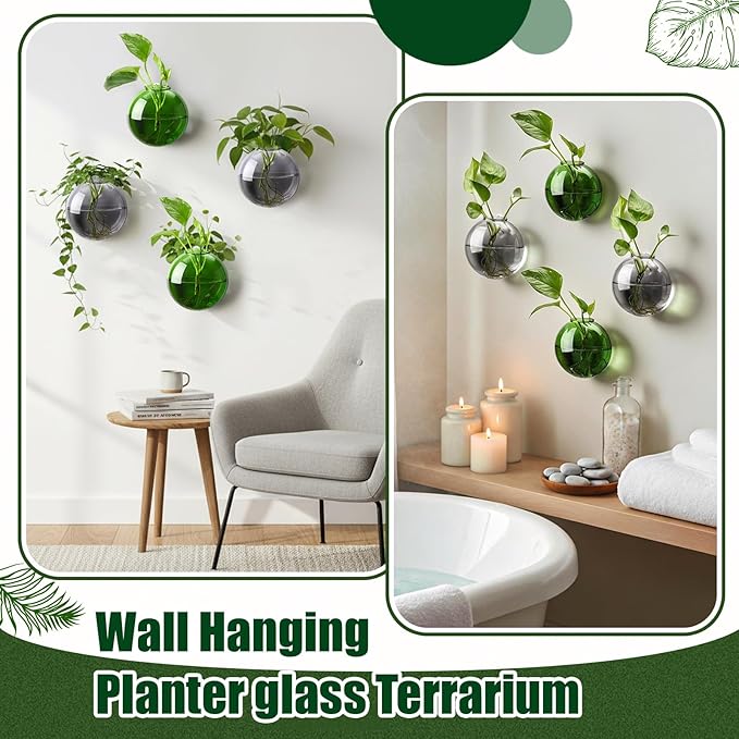 4 Pcs Stained Glass Hanging Vases Hanging Glass Planters Small Plant Terrarium - Image 3