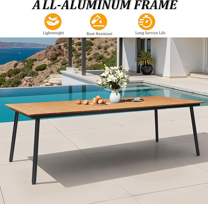 95" Patio Outdoor Dining Table for 8-10, Weather-Resistant Wood-Grain Top - Image 5