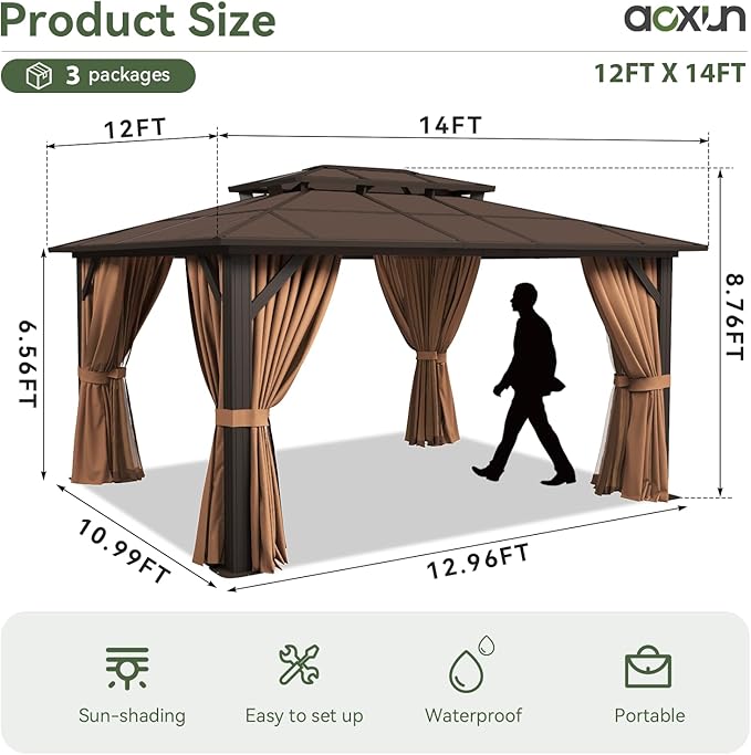 Aoxun 12'x14' Hardtop Gazebo - Image 4