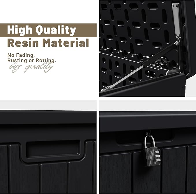 JUMMICO 90 Gallon Waterproof Resin Deck Box, Double Wall Outdoor Storage Box - Image 2