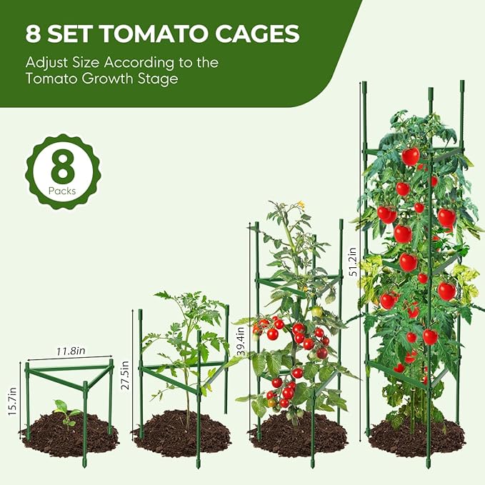 8PCS Tomato Cages for Garden, Tomato Trellis for Raised Garden Bed, 51.2" Tall - Image 2
