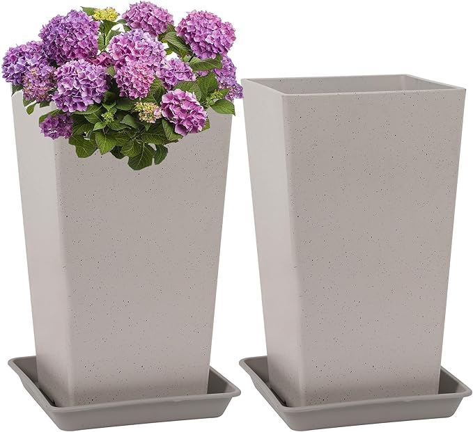 Set of 2 Tall Planter, 21 inch Large Plastic Planter by Neoaider