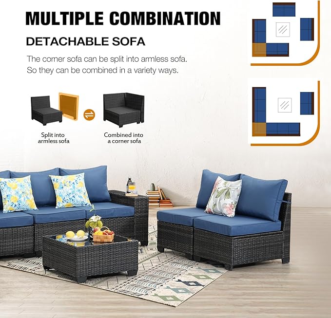 10 Pieces Patio Furniture Set All-Weather Outdoor Wicker Sectional Conversation - Image 6
