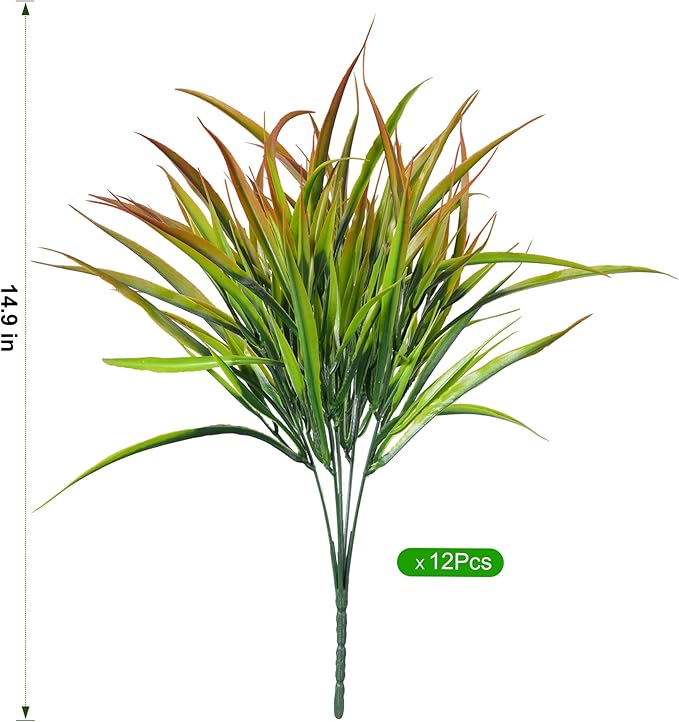 Ivydale 12Pcs Artificial Plants Outdoor Fake Plastic Grass Spring Decor UV - Image 6