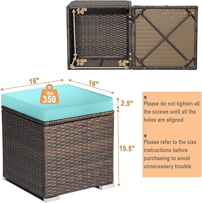 RELAX4LIFE Wicker Outdoor Storage Ottoman, 2-Piece Rattan Footstool w/Removable - Image 3