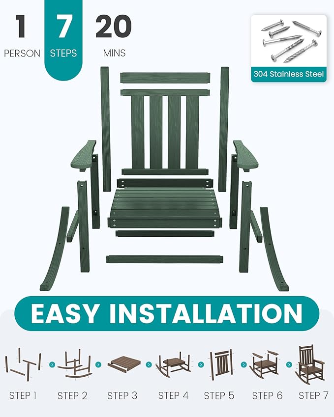 SERWALL HDPE Outdoor Rocking Chair Set of 6, Patio Rocking Chairs - Image 7
