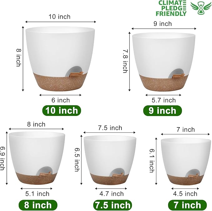 Plant Pots 10/9/8/7.5/7 Inch Self Watering Pots, Plastic Flower Pots, Nursery - Image 3