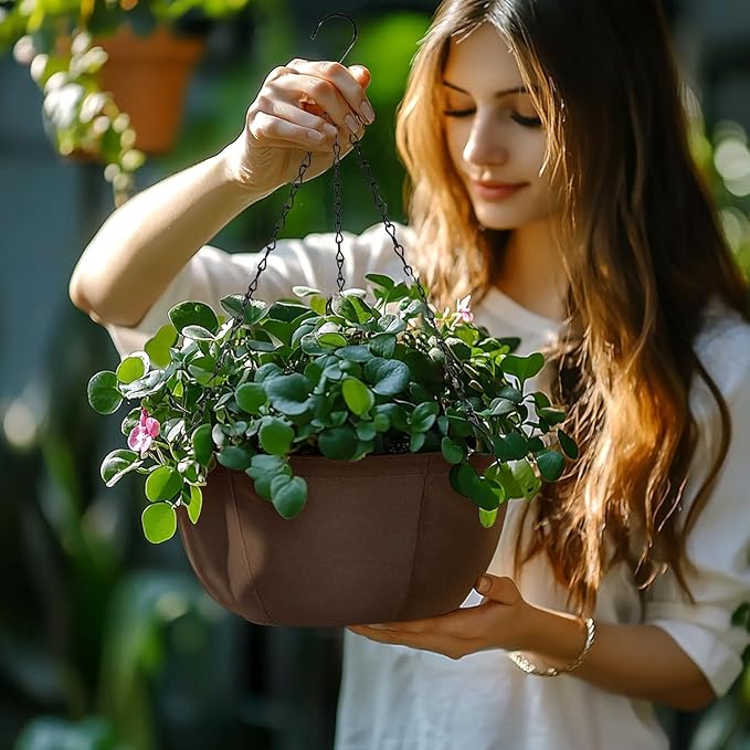 T4U Hanging Planters for Outdoor Plants, 12 Inch 6 Pack Fabric Hanging Baskets - Image 8